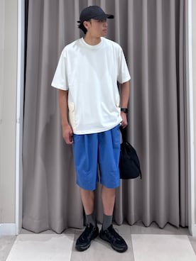 「SMELLY（スメリー）のweatherロゴキャップ（キャップ、グレー系）」を使った、shunさん（メンズ・186cm）の夏コーディネート