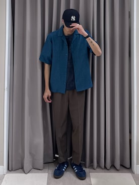 「ITEMS URBANRESEARCH（アイテムズ アーバンリサーチ）のサマーツイード オープンカラー半袖シャツ（シャツ/ブラウス、ブルー系）」を使った、shunさん（メンズ・186cm）の夏コーディネート