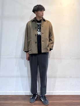 「アイテム（ステンカラーコート）」を使った、shunさん（メンズ・186cm）の冬コーディネート