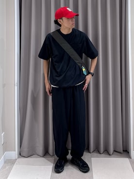 「SENSE OF PLACE by URBAN RESEARCH（センスオブプレイスバイアーバンリサーチ）の『WEB/一部店舗限定』FORTY SEVEN　47 CLEAN UP CARDINALS（キャップ、レッド系）」を使った、shunさん（メンズ・186cm）の夏コーディネート