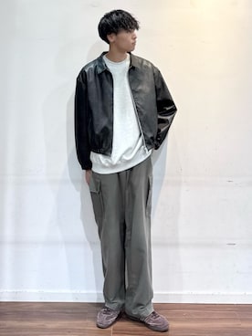 「アイテム（ライダースジャケット）」を使った、shunさん（メンズ・186cm）の秋コーディネート