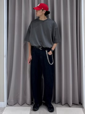 「SENSE OF PLACE by URBAN RESEARCH（センスオブプレイスバイアーバンリサーチ）の『WEB/一部店舗限定』FORTY SEVEN　47 CLEAN UP CARDINALS（キャップ、レッド系）」を使った、shunさん（メンズ・186cm）の夏コーディネート