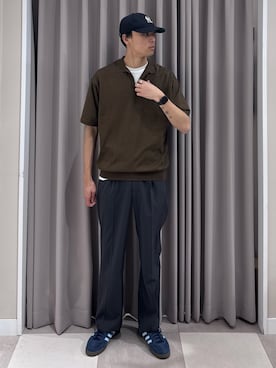 「URBAN RESEARCH DOORS（アーバンリサーチドアーズ）の『仁村紗和さん着用』『UR TECH』サマシェア スキッパーニット（ニット/セーター、ブラウン系）」を使った、shunさん（メンズ・186cm）の夏コーディネート
