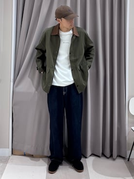 「ITEMS URBANRESEARCH（アイテムズ アーバンリサーチ）の襟配色 ハンティングジャケット（ブルゾン、グリーン系）」を使った、shunさん（メンズ・186cm）の秋コーディネート
