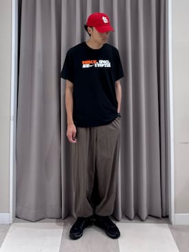 「SENSE OF PLACE by URBAN RESEARCH（センスオブプレイスバイアーバンリサーチ）の『WEB/一部店舗限定』FORTY SEVEN　47 CLEAN UP CARDINALS（キャップ、レッド系）」を使った、shunさん（メンズ・186cm）の夏コーディネート