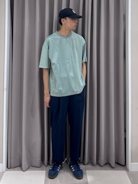 「ITEMS URBANRESEARCH（アイテムズ アーバンリサーチ）のジャカード×ポンチ切替半袖TOPS（Tシャツ/カットソー、グリーン系）」を使った、shunさん（メンズ・186cm）の夏コーディネート