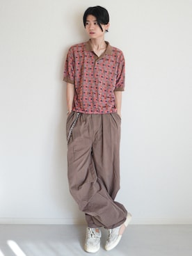 「Parts Lab.（パーツラボ）の【Parts Lab.】Herringbone Tuck Volume Pants / ヘリンボーンタックボリュームパンツ（その他パンツ、ブラウン系）」を使った、soshunさん（メンズ・169cm）の夏コーディネート