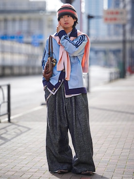 「VOAAOV（ヴォアーブ）の【VOAAOV】 WOOL LINEN HERRING BONE Tuck Wide Pants（その他パンツ、ブラック系）」を使った、soshunさん（メンズ・169cm）の春コーディネート