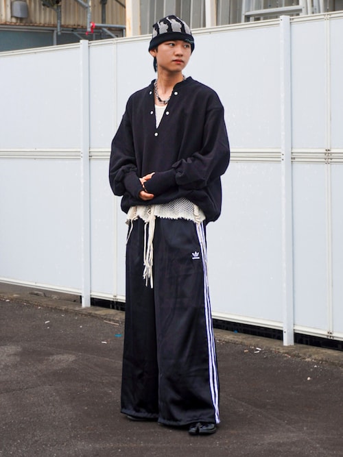 サテン ワイドレッグ トラックパンツ / バギーパンツ