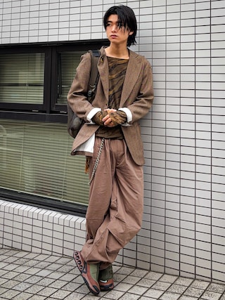 「Parts Lab.(パーツラボ)の【Parts Lab.】Herringbone Tuck Volume Pants / ヘリンボーンタックボリュームパンツ(その他パンツ)」を使った、soshunさん(メンズ・169cm)の春コーディネート