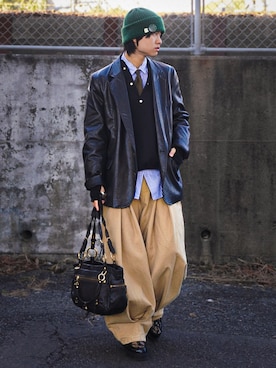 「アイテム（帽子）」を使った、soshunさん（メンズ・169cm）の冬コーディネート