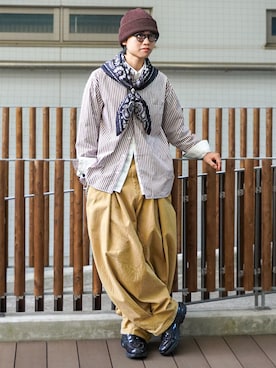 「アイテム（バンダナ/スカーフ）」を使った、soshunさん（メンズ・169cm）の秋コーディネート