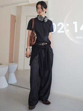 「Parts Lab.（パーツラボ）の【Parts Lab.】Basic Soft T-Shirt / ベーシックソフトTシャツ（Tシャツ/カットソー、ブラック系）」を使った、soshunさん（メンズ・169cm）の夏コーディネート