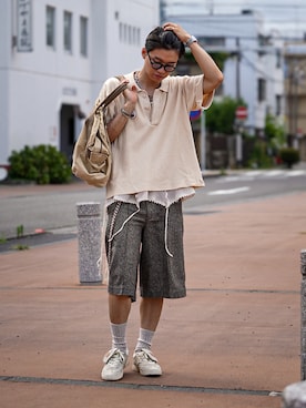 「アイテム（ポロシャツ）」を使った、soshunさん（メンズ・169cm）の夏コーディネート