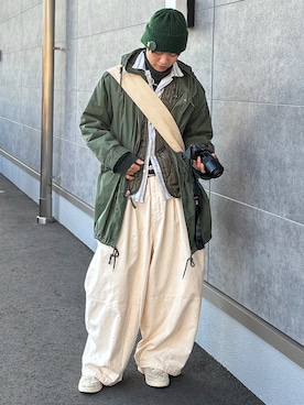 「アイテム（ニットキャップ/ビーニー）」を使った、soshunさん（メンズ・169cm）の冬コーディネート