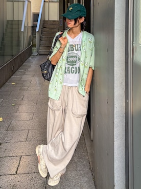 「FACETASM（ファセッタズム）のFLOWING SWEATPANTS（スウェットパンツ、ベージュ系）」を使った、soshunさん（メンズ・169cm）の夏コーディネート