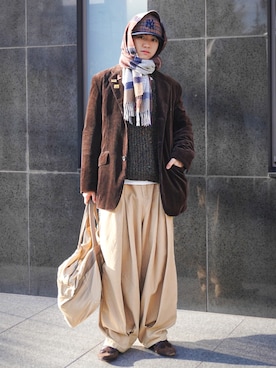 「アイテム（バッグ、グリーン系）」を使った、soshunさん（メンズ・169cm）の冬コーディネート