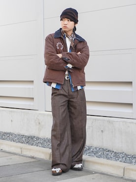 「アイテム（バンダナ/スカーフ）」を使った、soshunさん（メンズ・169cm）の秋コーディネート