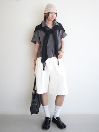 「Regen Glanz(レーゲングランツ)のcropped short sleeve shirt/クロップドショートスリーブシャツ(シャツ/ブラウス)」を使った、soshunさん(メンズ・169cm)の夏コーディネート