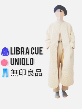 「Libra Cue（リブラ キュー）のアイテム（ノーカラーコート）」を使った、chii-piiさん（レディース・169cm）の冬コーディネート