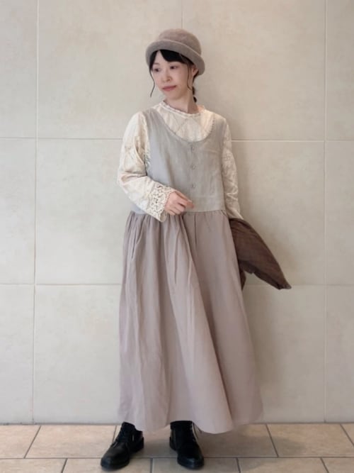 セール】ウールコットン部分花柄使いジャケット（ノーカラー