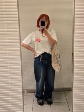 「FORK&SPOON（フォークアンドスプーン）のFORK&SPOON　JFデニムワイドテーパードパンツ（デニムパンツ）」を使った、tyyniさん（レディース・150cm）の秋コーディネート