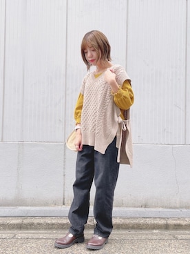 「Crisp（クリスプ）のベーシックデニムパンツ（デニムパンツ）」を使った、m a r iさん（レディース・150cm）の秋コーディネート