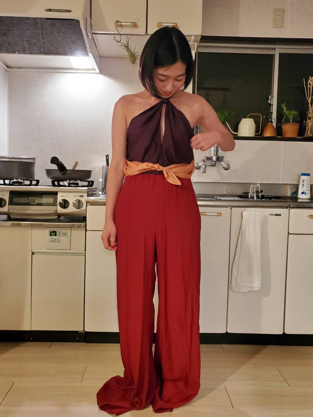 「ZARA、ジャンプスーツ、ドレスアップ、夏コーデ、リゾートスタイル、セールで買いました、ハイウエスト」｜「ZARAのアイテム（つなぎ/オールインワン、パープル系）」を使った、RARAさん（レディース・153cm）の夏コーディネートの1枚目の写真