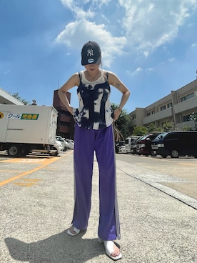「ジャージーパンツ」｜「アイテム（キャップ）」を使った、rupaaaaaanさん（レディース・157cm）の夏コーディネート