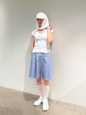 「kaorinomori（カオリノモリ）のkaorinomori  メレキャップ / カオリノモリ（キャップ、ホワイト系）」を使った、しーちゃんさん（レディース・163cm）の夏コーディネート