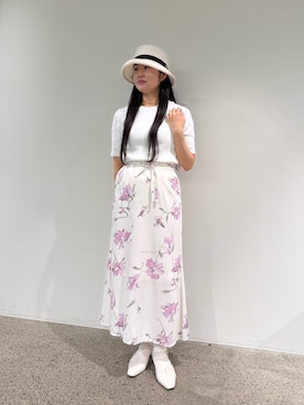 「Chapeau d' O（シャポードオー）のChapeau d' O  Si Braid Edge Up Cloche / シャポードオー（ハット、ホワイト系）」を使った、しーちゃんさん（レディース・163cm）の夏コーディネート