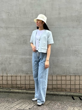 「no brand（ノーブランド）のアイテム（ノーカラージャケット）」を使った、.*Shiori*.さん（レディース・163cm）の夏コーディネート