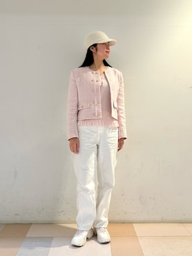 「ツイードジャケット」｜「アイテム（ノーカラージャケット、ピンク系）」を使った、.*Shiori*.さん（レディース・163cm）の春コーディネート
