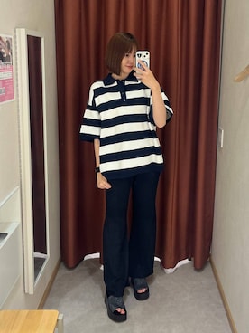 「LOWRYS FARM（ローリーズファーム）のカンドウフィットＫｎｉｔサンダル 637889（サンダル、ブラック系）」を使った、yuichanさん（レディース・165cm）の夏コーディネート