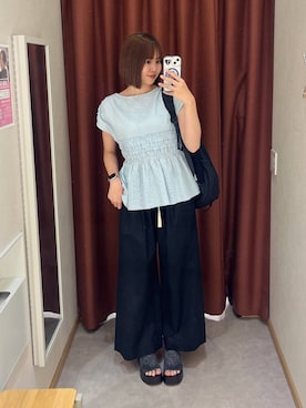 「LOWRYS FARM（ローリーズファーム）のイージーバギーデニム　601067（デニムパンツ、ブラック系）」を使った、yuichanさん（レディース・165cm）の夏コーディネート