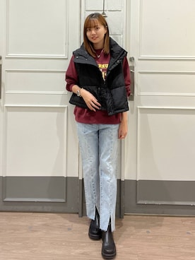 「キッズ服」｜「アイテム（ライダースジャケット）」を使った、yuichanさん（レディース・165cm）の秋コーディネート