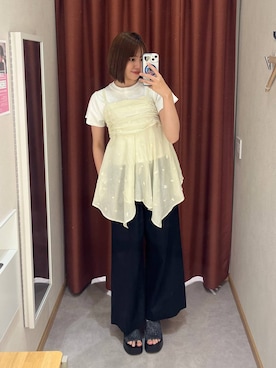 「LOWRYS FARM（ローリーズファーム）のイージーバギーデニム　601067（デニムパンツ、ブラック系）」を使った、yuichanさん（レディース・165cm）の夏コーディネート