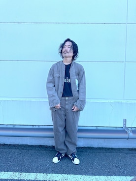 「アイテム（デニムジャケット、ブラウン系）」を使った、KAZUMASAさん（メンズ・163cm）の夏コーディネート