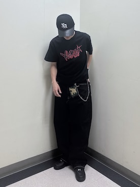 「XLARGE（エクストララージ）のXL ZIG S/S TEE（Tシャツ/カットソー、ブラック系）」を使った、永田　京平さん（メンズ・176cm）の春コーディネート
