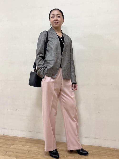 ウール混ノーカラージャケット(無地/ヘリンボーン)/セットアップ対応