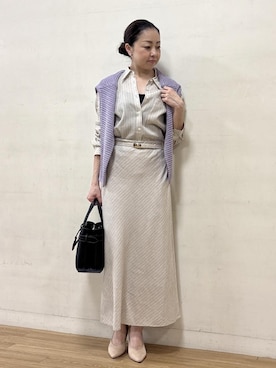 「ROPE'（ロペ）の【E'POR】A BAG Medium/通勤・26SS新型（ハンドバッグ、ブラック系）」を使った、akiさん（レディース・164cm）の春コーディネート