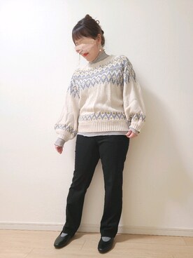 「ehka sopo（エヘカソポ）の求心柄プルオーバー（ニット/セーター、ホワイト系）」を使った、yonyonyon4888さん（レディース・156cm）の冬コーディネート