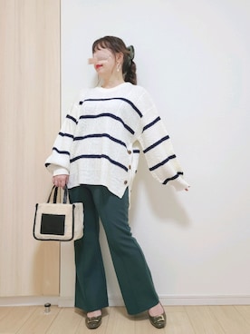 「しまむら（シマムラ）のアイテム（ニット/セーター、ホワイト系）」を使った、yonyonyon4888さん（レディース・156cm）の秋コーディネート