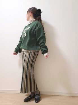 「Lugnoncure（ルノンキュール）のキルティング切替スウェット（スウェット、グリーン系）」を使った、yonyonyon4888さん（レディース・156cm）の冬コーディネート