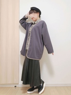 「レザースカート」｜「アイテム（ハンチング/ベレー帽）」を使った、yonyonyon4888さん（レディース・156cm）の秋コーディネート