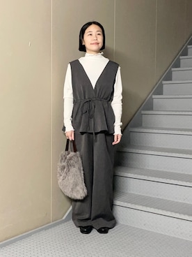 「アイテム（つなぎ/オールインワン）」を使った、フタバさん（レディース・151cm）の秋コーディネート