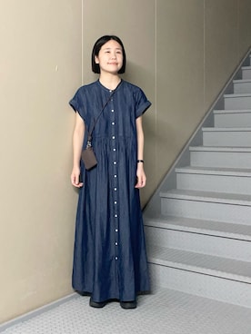 「URBAN RESEARCH Sonny Label(アーバンリサーチサニーレーベル)のデニムピンタックヨークフレンチワンピース(ワンピース、ブルー系)」を使った、フタバさん(レディース・151cm)の春コーディネート