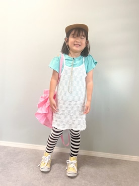 「アイテム（レギンス/スパッツ）」を使った、いちふぅ姉妹さん（キッズ・120cm）の春コーディネート
