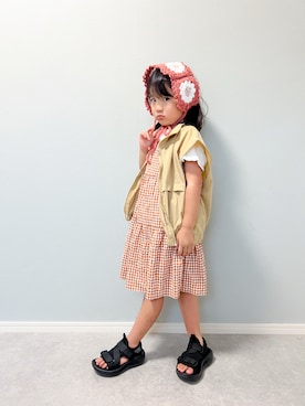 「ABC-MART（エービーシーマート）のアイテム（サンダル）」を使った、いちふぅ姉妹さん（キッズ・110cm）の夏コーディネート