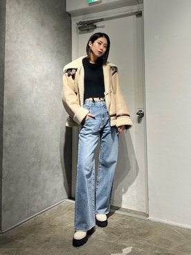 「ムートン」｜「アイテム（その他アウター）」を使った、大谷亜宥茄 (EMODA)さん（レディース・170cm）の秋コーディネート